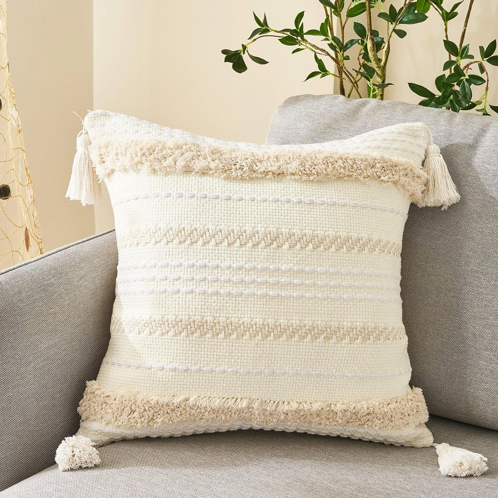 Cushion Cover Cotton Linen Pillowcase Tufted Beige Decorative Fashionable Cotton Hand-Woven Throw Pillow Covers Tufted  Pillow Covers  Bedroom Throw Pillow Cushion For Bed Home Stevvex