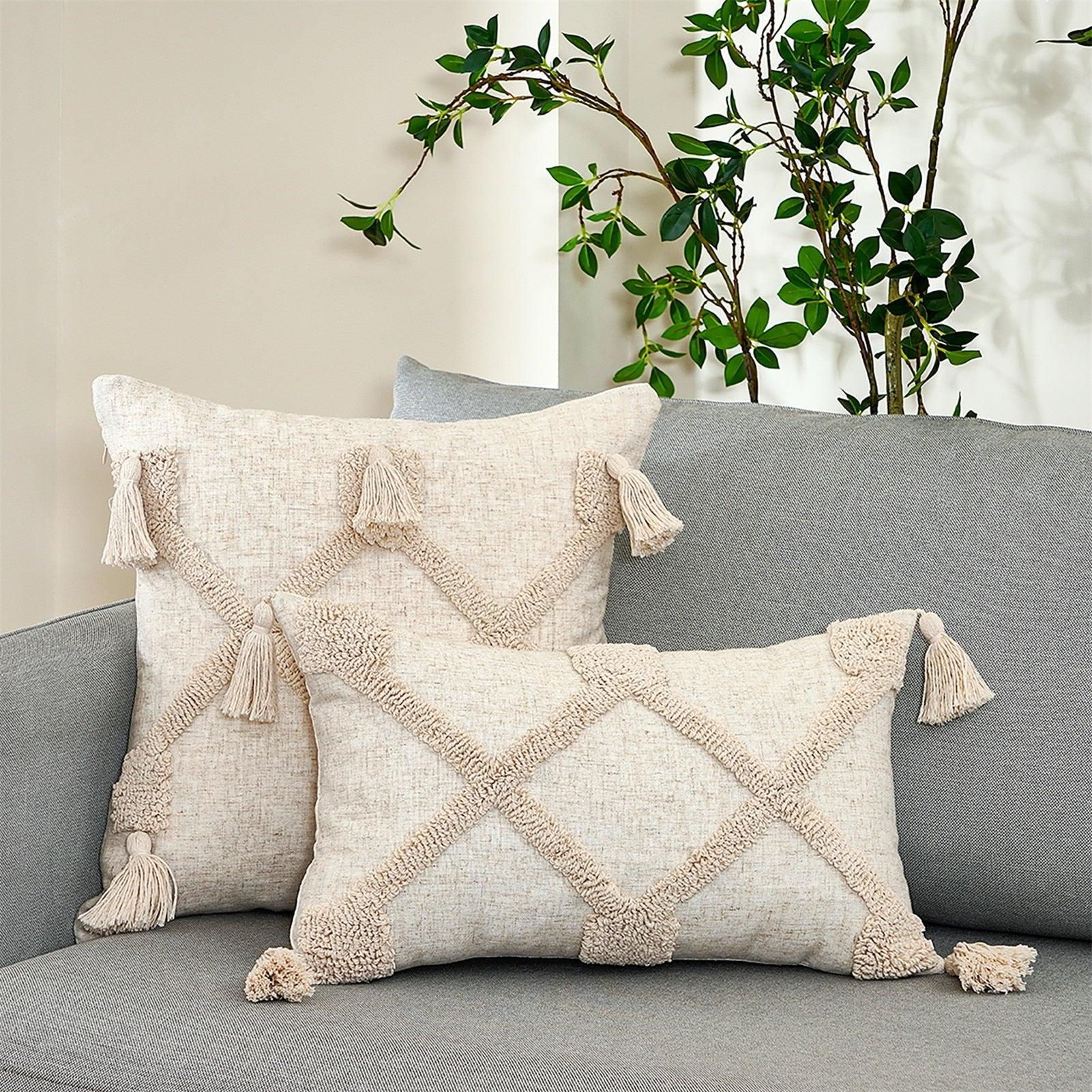 Cushion Cover Cotton Linen Pillowcase Tufted Beige Decorative Fashionable Cotton Hand-Woven Throw Pillow Covers Tufted  Pillow Covers  Bedroom Throw Pillow Cushion For Bed Home Stevvex
