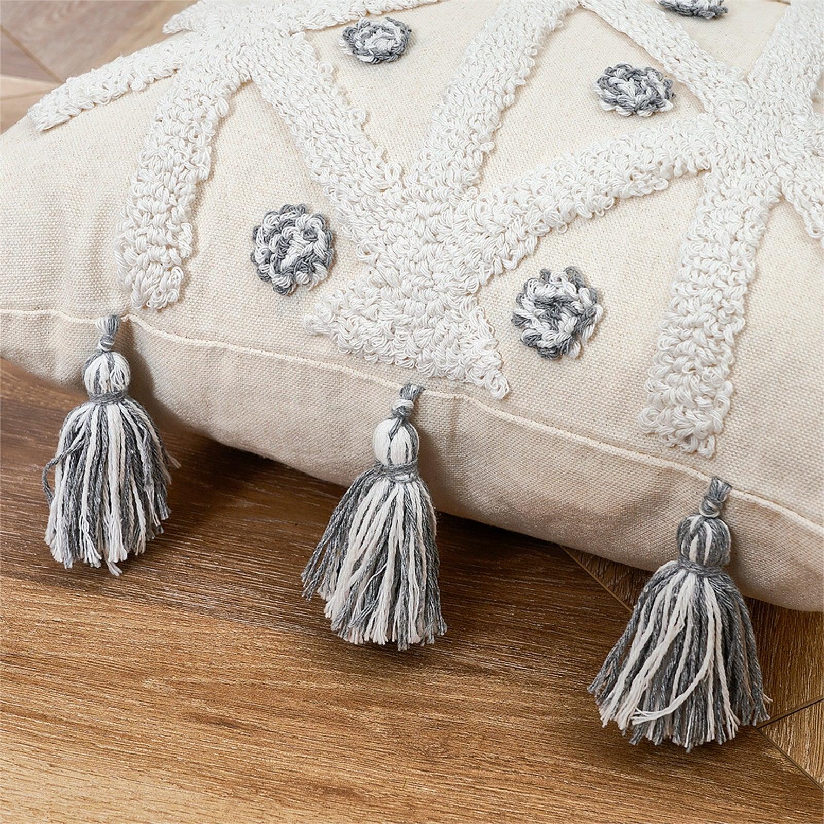 Cushion Cover Cotton Linen Pillowcase Tufted Beige Decorative Fashionable Cotton Hand-Woven Throw Pillow Covers Tufted  Pillow Covers  Bedroom Throw Pillow Cushion For Bed Home Stevvex
