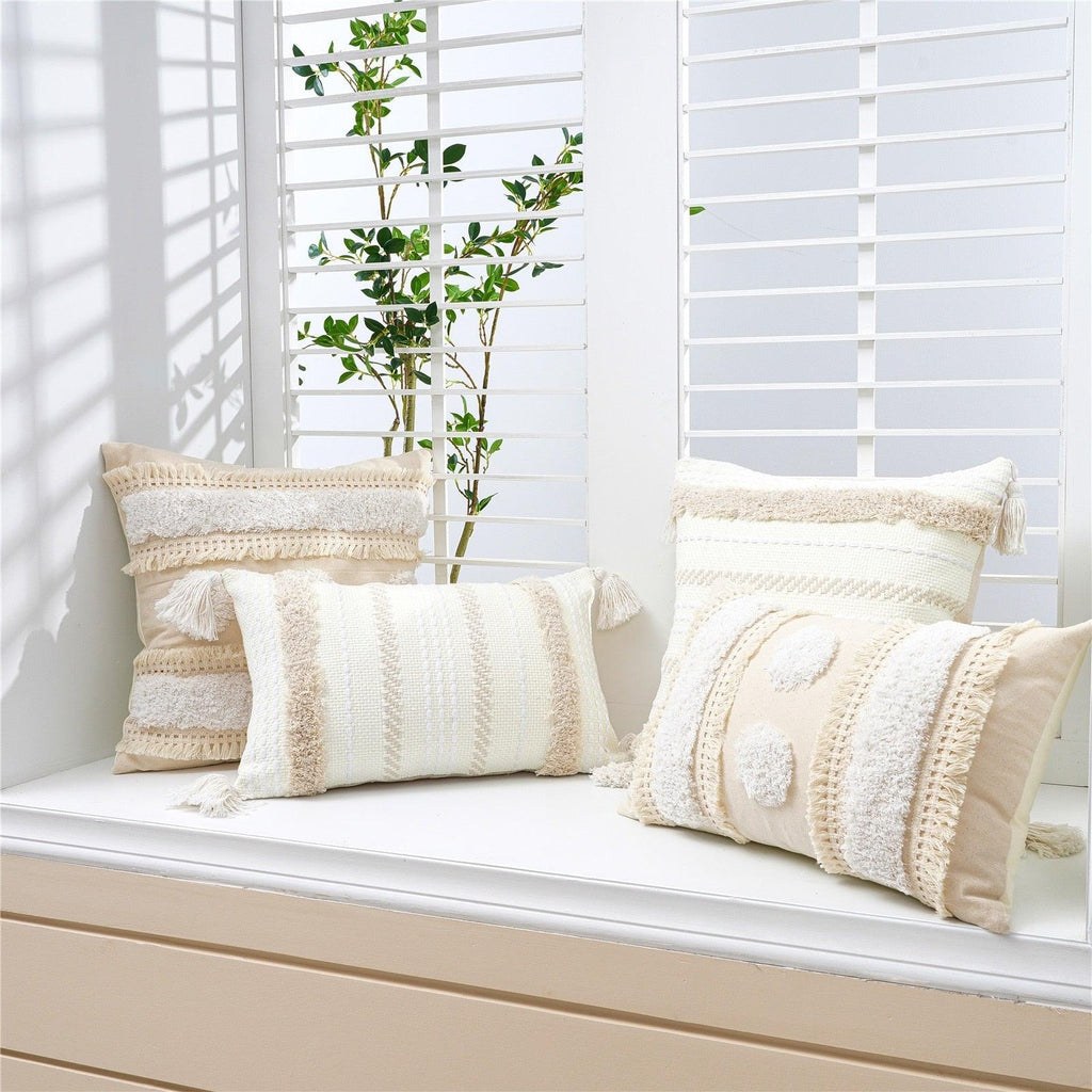 Cushion Cover Cotton Linen Pillowcase Tufted Beige Decorative Fashionable Cotton Hand-Woven Throw Pillow Covers Tufted  Pillow Covers  Bedroom Throw Pillow Cushion For Bed Home Stevvex