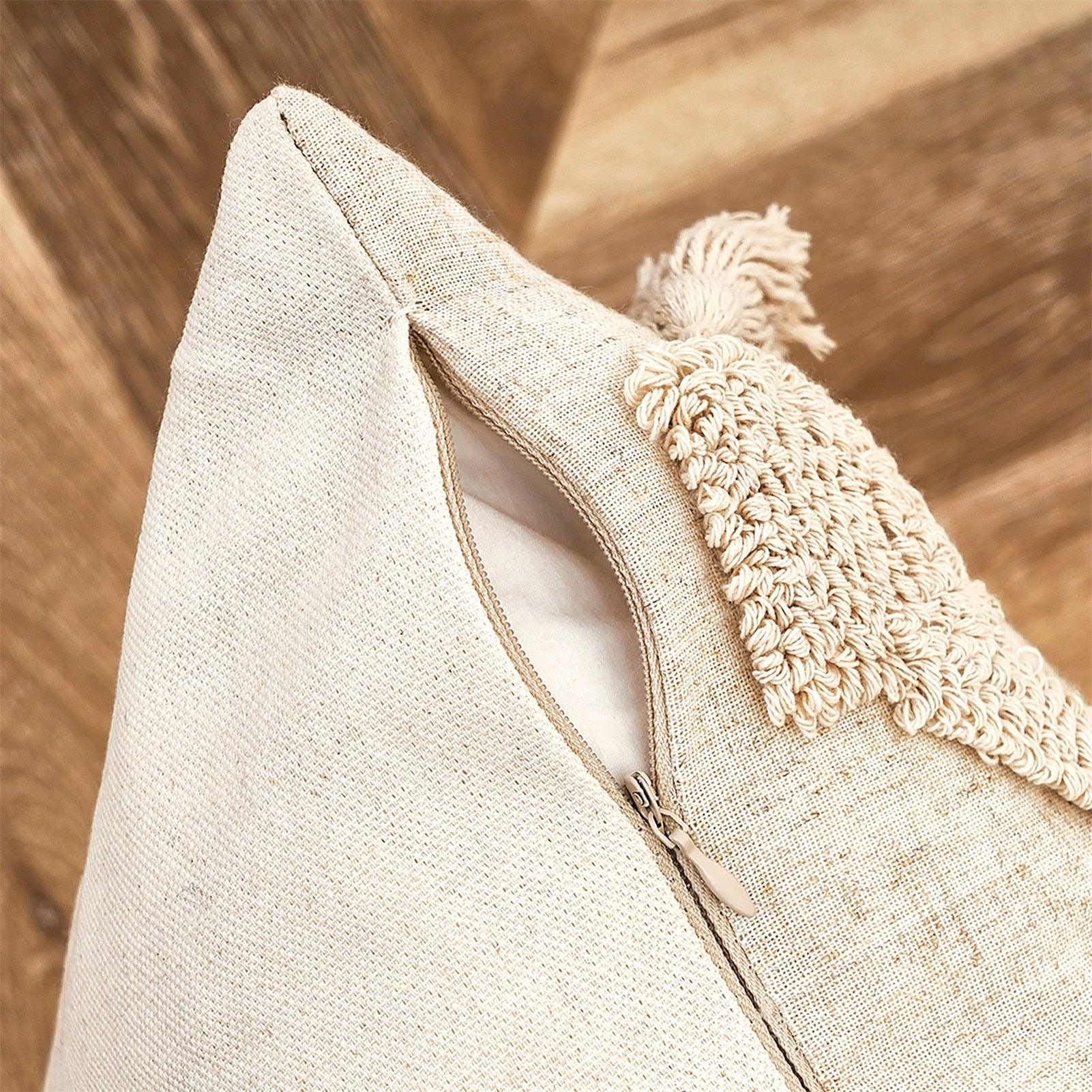 Cushion Cover Cotton Linen Pillowcase Tufted Beige Decorative Fashionable Cotton Hand-Woven Throw Pillow Covers Tufted  Pillow Covers  Bedroom Throw Pillow Cushion For Bed Home Stevvex