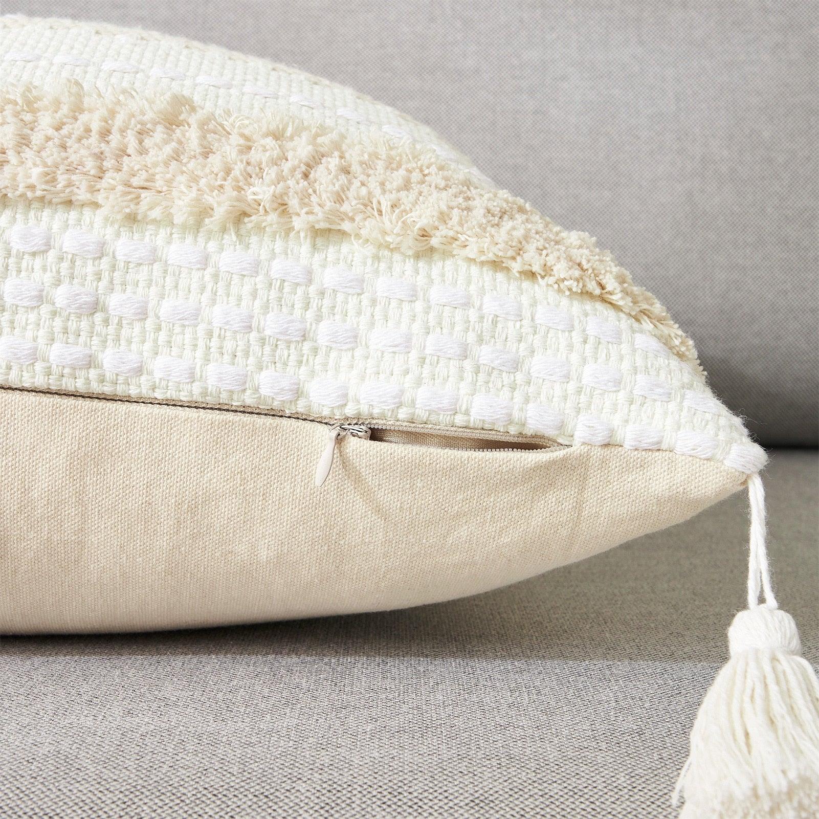 Cushion Cover Cotton Linen Pillowcase Tufted Beige Decorative Fashionable Cotton Hand-Woven Throw Pillow Covers Tufted  Pillow Covers  Bedroom Throw Pillow Cushion For Bed Home Stevvex