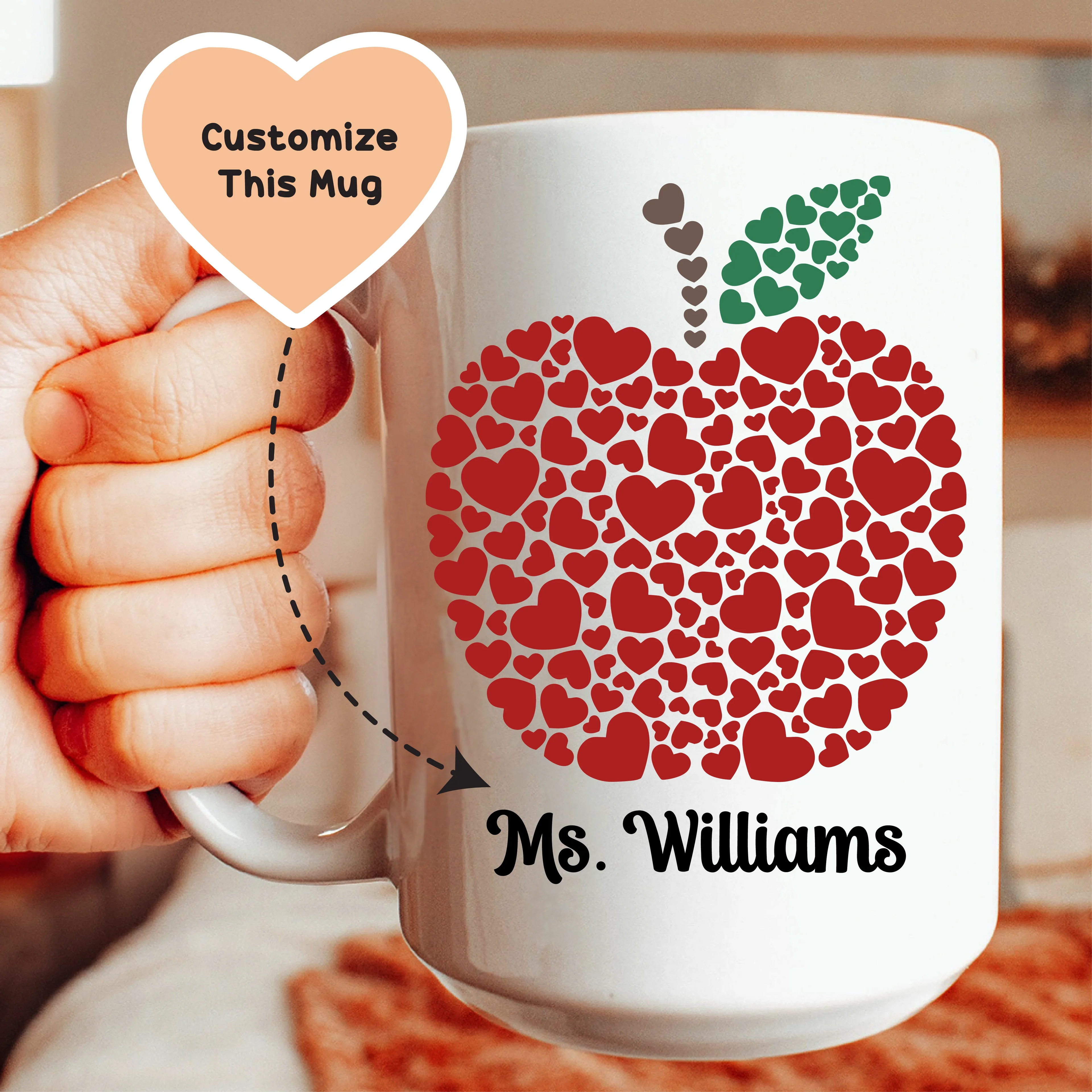 Custom Apple Teacher Mug Peachy Sunday