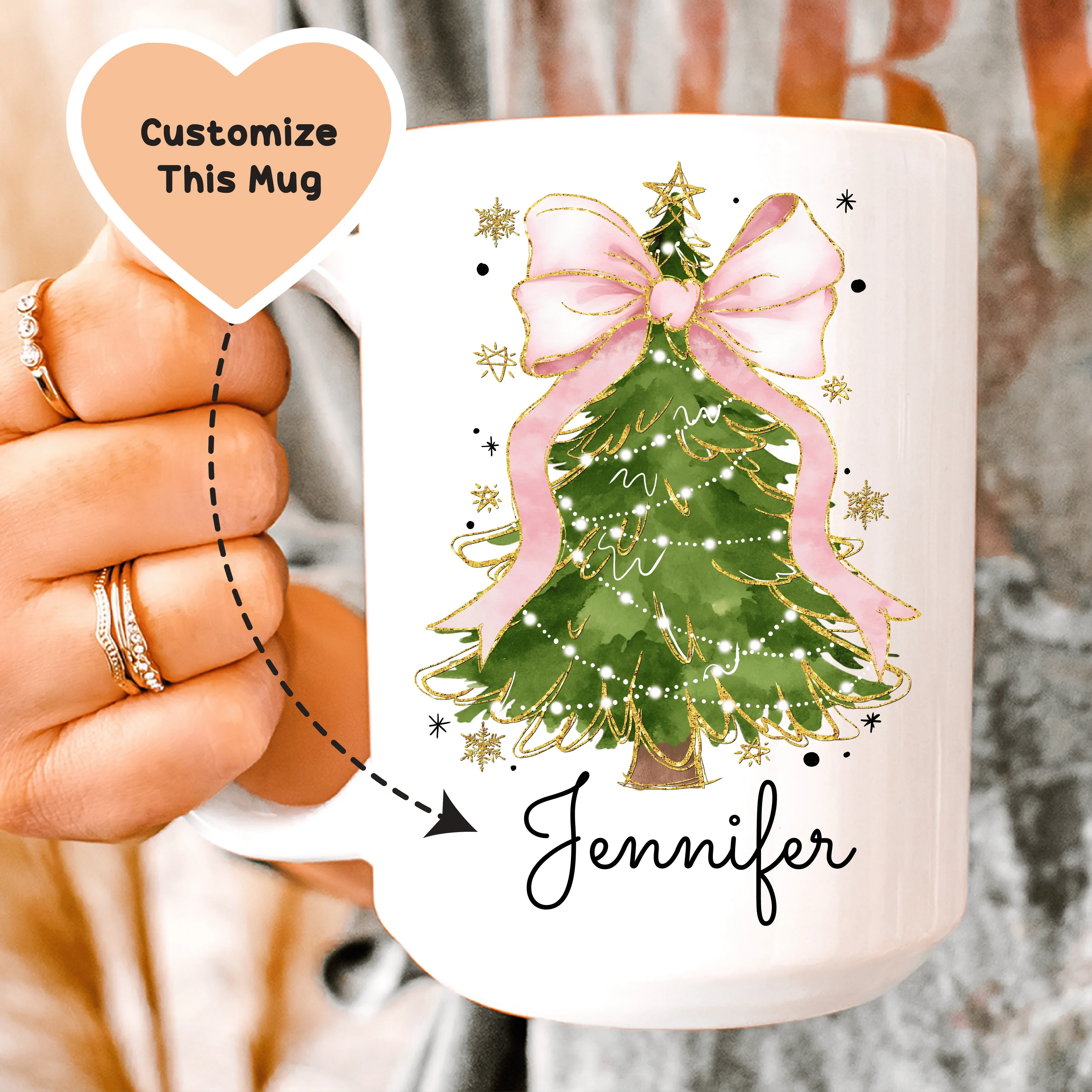 Custom Christmas Tree Bow Mug Peachy Sunday