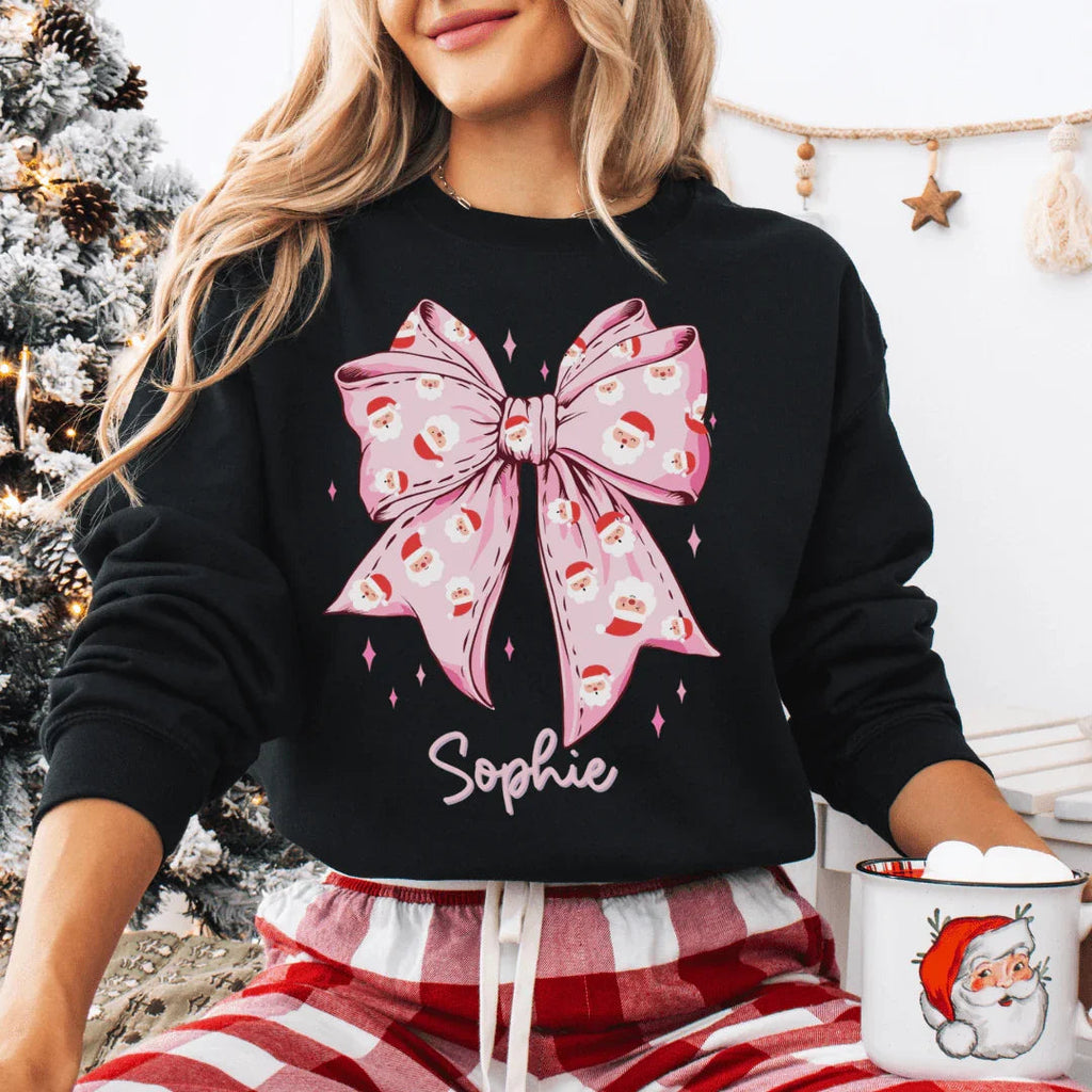 Custom Santa Bow Christmas Sweatshirt Peachy Sunday