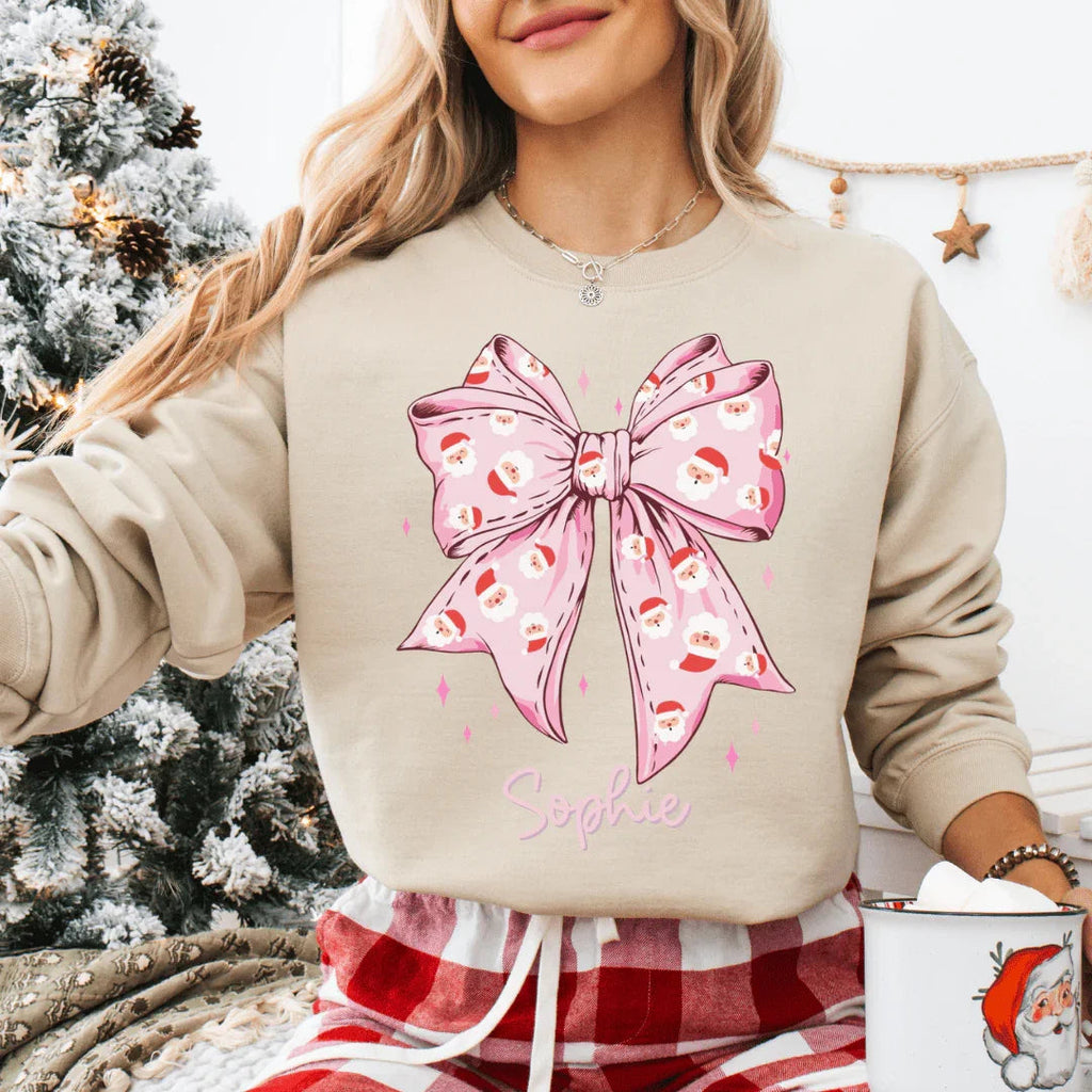Custom Santa Bow Christmas Sweatshirt Peachy Sunday