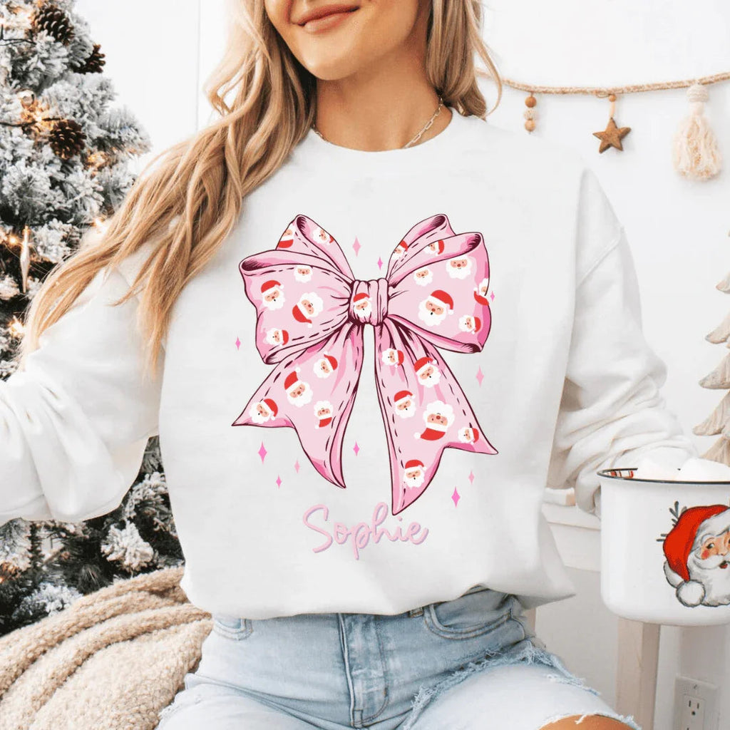 Custom Santa Bow Christmas Sweatshirt Peachy Sunday