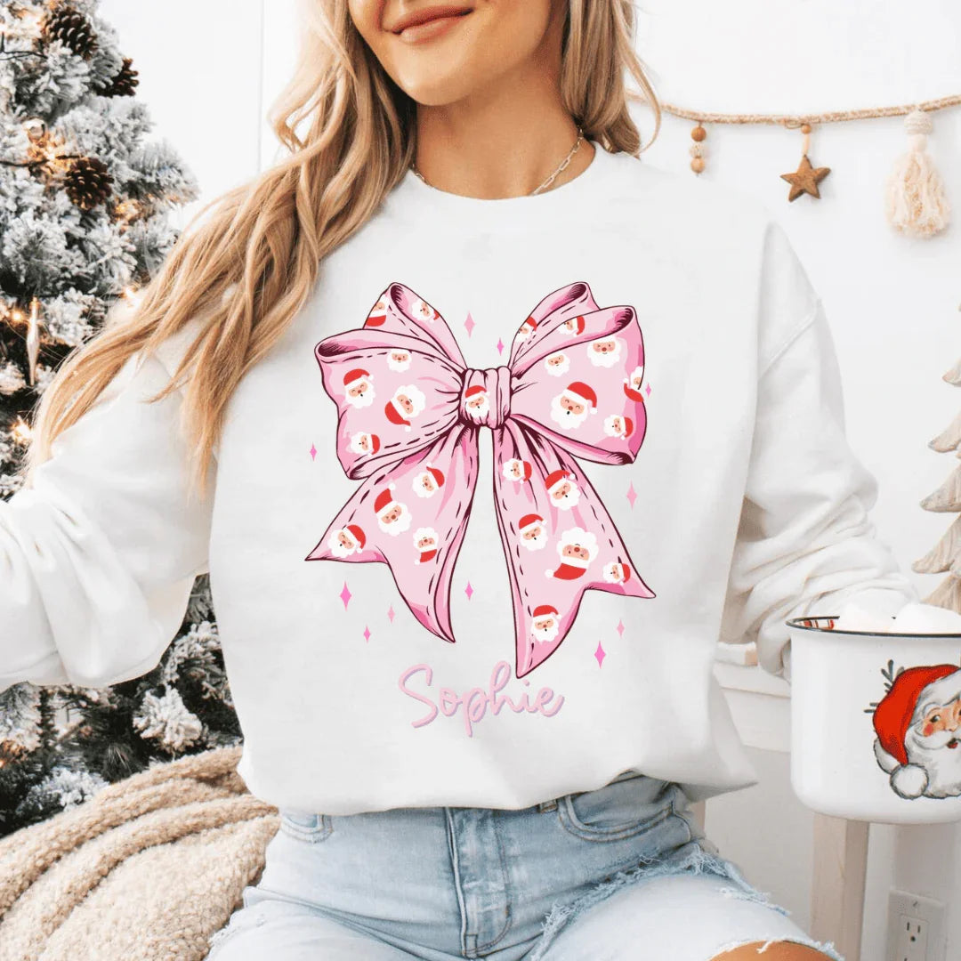 Custom Santa Bow Christmas Sweatshirt Peachy Sunday