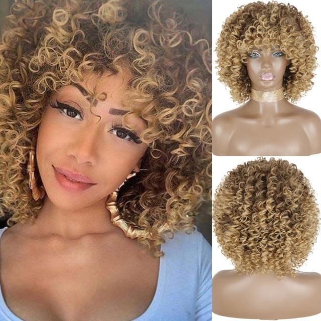 Cute Afro Wig Women Short Fluffy Hair Wigs with Bangs For Black Women Kinky curly Synthetic Hair For Party Dance Cosplay Wigs For Black Women Cosplay Wigs For Women Stevvex