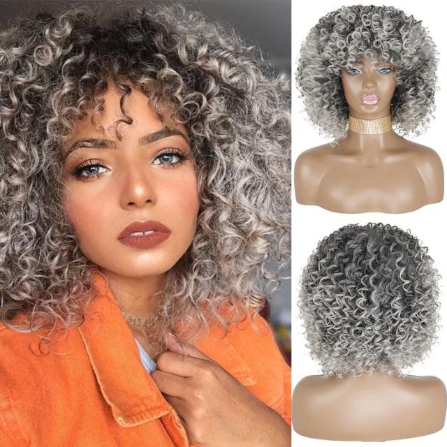 Cute Afro Wig Women Short Fluffy Hair Wigs with Bangs For Black Women Kinky curly Synthetic Hair For Party Dance Cosplay Wigs For Black Women Cosplay Wigs For Women Stevvex