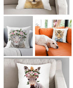 Cute Baby Animals Pattern Pillow Case Cotton Linen Cushion Cover for Home Sofa Pillow Covers, Cushion Covers Tiger Bunny Rabbit Horse Sheep Bear With Head Flowers Decorative Velvet Pillow Covers 45X45CM Stevvex
