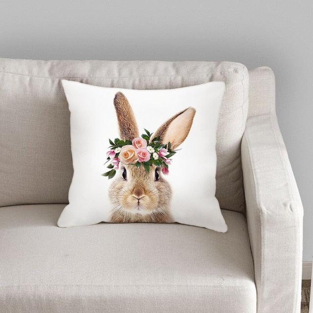 Cute Baby Animals Pattern Pillow Case Cotton Linen Cushion Cover for Home Sofa Pillow Covers, Cushion Covers Tiger Bunny Rabbit Horse Sheep Bear With Head Flowers Decorative Velvet Pillow Covers 45X45CM Stevvex