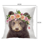 Cute Baby Animals Pattern Pillow Case Cotton Linen Cushion Cover for Home Sofa Pillow Covers, Cushion Covers Tiger Bunny Rabbit Horse Sheep Bear With Head Flowers Decorative Velvet Pillow Covers 45X45CM Stevvex