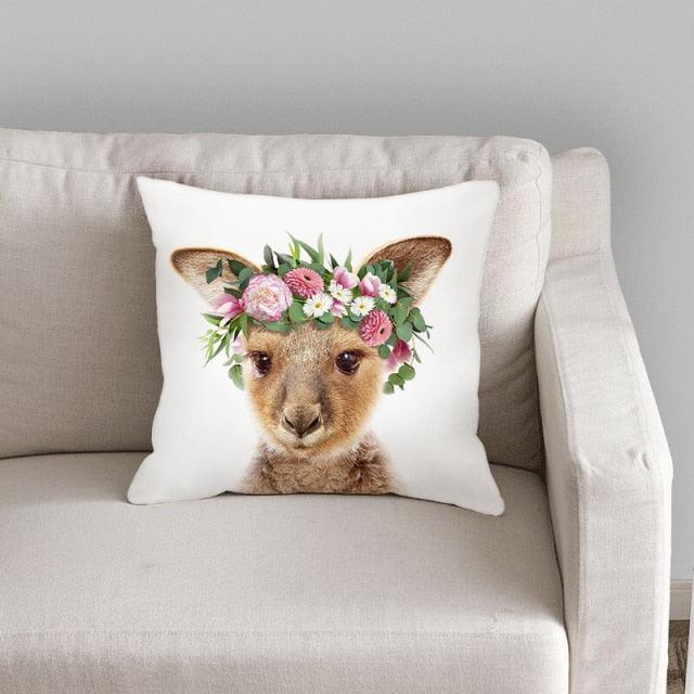 Cute Baby Animals Pattern Pillow Case Cotton Linen Cushion Cover for Home Sofa Pillow Covers, Cushion Covers Tiger Bunny Rabbit Horse Sheep Bear With Head Flowers Decorative Velvet Pillow Covers 45X45CM Stevvex