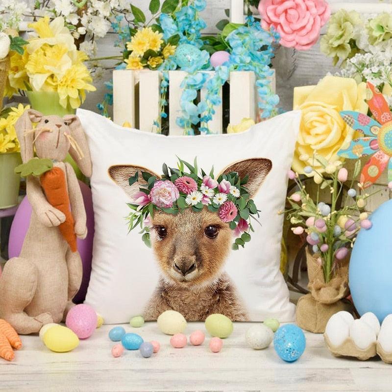 Cute Baby Animals Pattern Pillow Case Cotton Linen Cushion Cover for Home Sofa Pillow Covers, Cushion Covers Tiger Bunny Rabbit Horse Sheep Bear With Head Flowers Decorative Velvet Pillow Covers 45X45CM Stevvex