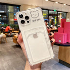 Cute Bear Cartoon Rabbit Shockproof Phone Case For iPhone 11 12 13 14 Pro Funny Soft Wallet Cover Cute Bear Design Soft Slim Card Slot Case Aesthetic Card Holder Case Stevvex