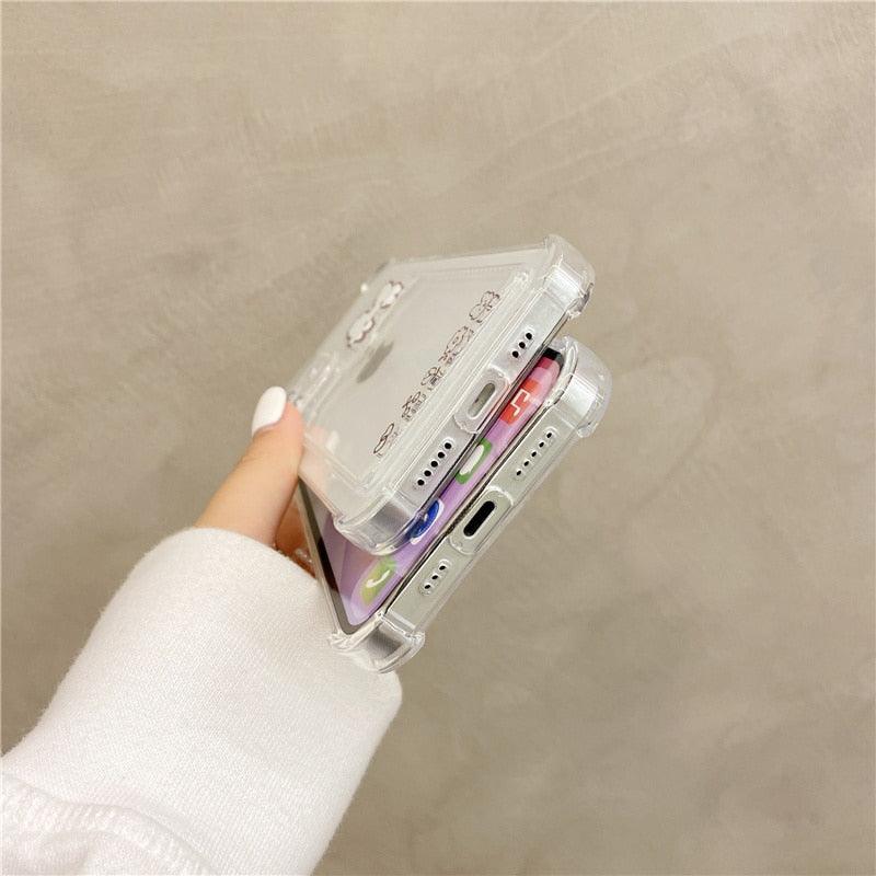 Cute Bear Cartoon Rabbit Shockproof Phone Case For iPhone 11 12 13 14 Pro Funny Soft Wallet Cover Cute Bear Design Soft Slim Card Slot Case Aesthetic Card Holder Case Stevvex