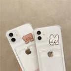 Cute Bear Cartoon Rabbit Shockproof Phone Case For iPhone 11 12 13 14 Pro Funny Soft Wallet Cover Cute Bear Design Soft Slim Card Slot Case Aesthetic Card Holder Case Stevvex