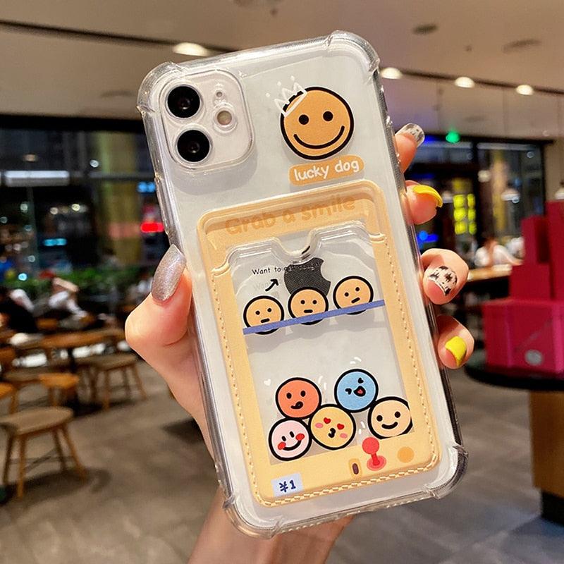 Cute Bear Cartoon Rabbit Shockproof Phone Case For iPhone 11 12 13 14 Pro Funny Soft Wallet Cover Cute Bear Design Soft Slim Card Slot Case Aesthetic Card Holder Case Stevvex