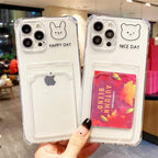 Cute Bear Cartoon Rabbit Shockproof Phone Case For iPhone 11 12 13 14 Pro Funny Soft Wallet Cover Cute Bear Design Soft Slim Card Slot Case Aesthetic Card Holder Case Stevvex