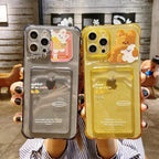 Cute Bear Cartoon Rabbit Shockproof Phone Case For iPhone 11 12 13 14 Pro Funny Soft Wallet Cover Cute Bear Design Soft Slim Card Slot Case Aesthetic Card Holder Case Stevvex