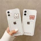 Cute Bear Cartoon Rabbit Shockproof Phone Case For iPhone 11 12 13 14 Pro Funny Soft Wallet Cover Cute Bear Design Soft Slim Card Slot Case Aesthetic Card Holder Case Stevvex