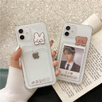 Cute Bear Cartoon Rabbit Shockproof Phone Case For iPhone 11 12 13 14 Pro Funny Soft Wallet Cover Cute Bear Design Soft Slim Card Slot Case Aesthetic Card Holder Case Stevvex