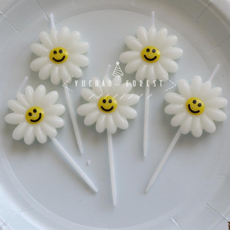 Cute Birthday Candle Daisy Birthday Candles Kids With Smiley Faces Children's Birthday Candles Birthday Cake Decorations Themed Party Supplies Lovely Flower Candles Daisy Shape Stevvex