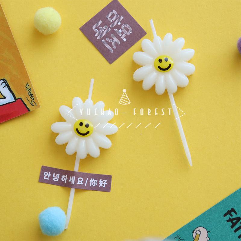 Cute Birthday Candle Daisy Birthday Candles Kids With Smiley Faces Children's Birthday Candles Birthday Cake Decorations Themed Party Supplies Lovely Flower Candles Daisy Shape Stevvex