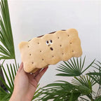 Cute Biscuit Shape Plush Pencil Bag Unique Soft School Classic Cookies Stylish Large Capacity Pouch Pencil Pouch For Teen Boys Girls School Students Pencil Bag Organizer Stevvex