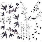 Cute Black Birds Temporary Waterproof Stickers Tattoo Flower Body Elegant Bird Butterfly Style For Womens Stevvex