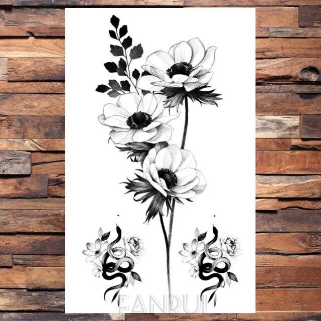 Cute Black Birds Temporary Waterproof Stickers Tattoo Flower Body Elegant Bird Butterfly Style For Womens Stevvex