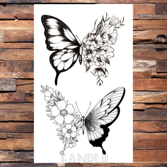 Cute Black Birds Temporary Waterproof Stickers Tattoo Flower Body Elegant Bird Butterfly Style For Womens Stevvex