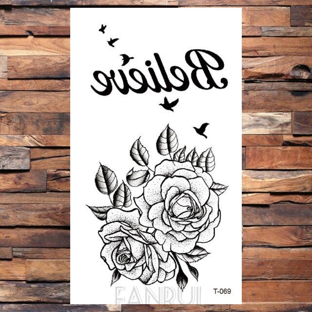 Cute Black Birds Temporary Waterproof Stickers Tattoo Flower Body Elegant Bird Butterfly Style For Womens Stevvex