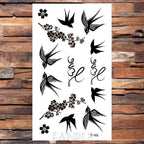 Cute Black Birds Temporary Waterproof Stickers Tattoo Flower Body Elegant Bird Butterfly Style For Womens Stevvex