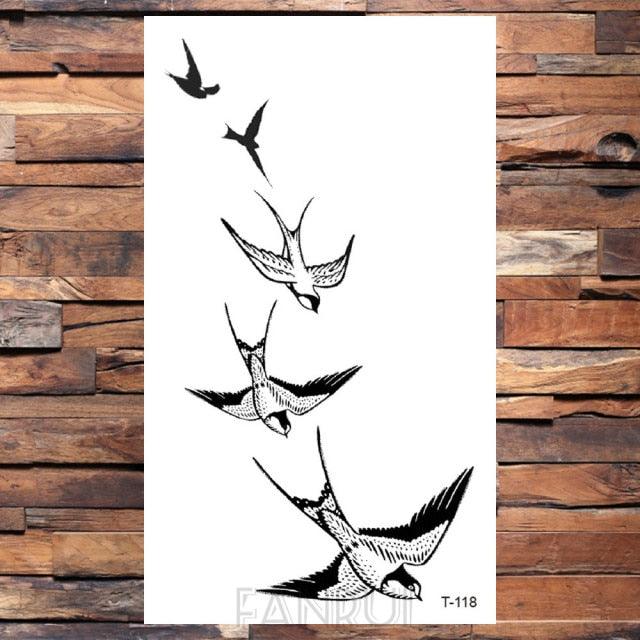 Cute Black Birds Temporary Waterproof Stickers Tattoo Flower Body Elegant Bird Butterfly Style For Womens Stevvex