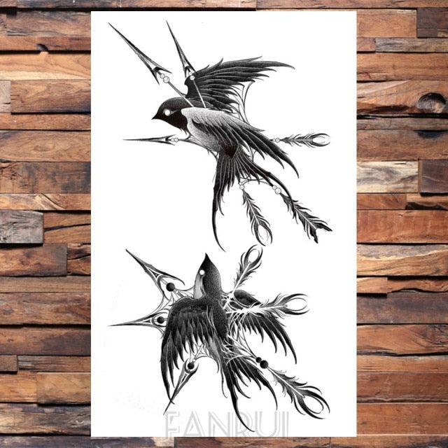 Cute Black Birds Temporary Waterproof Stickers Tattoo Flower Body Elegant Bird Butterfly Style For Womens Stevvex