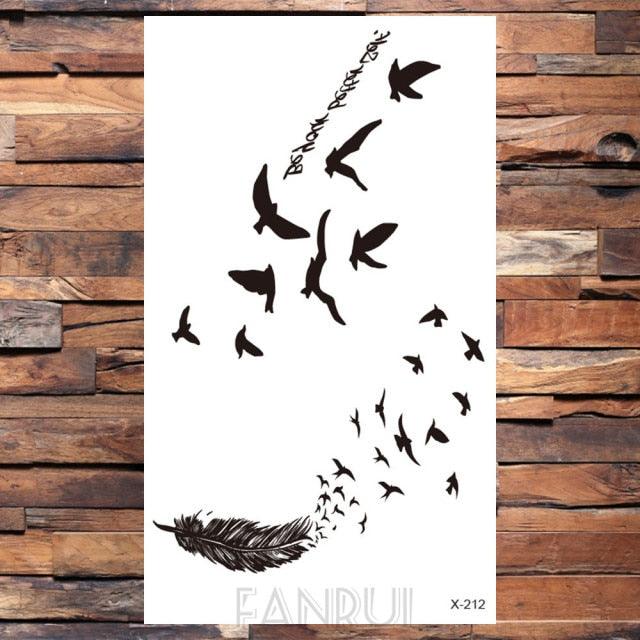 Cute Black Birds Temporary Waterproof Stickers Tattoo Flower Body Elegant Bird Butterfly Style For Womens Stevvex
