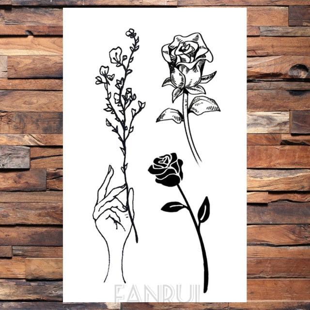 Cute Black Birds Temporary Waterproof Stickers Tattoo Flower Body Elegant Bird Butterfly Style For Womens Stevvex