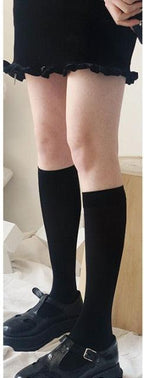 Cute Black White Velvet Warm Long Socks Solid Color Knee High Female Socks Fashion Nylon Stockings For Women Stevvex