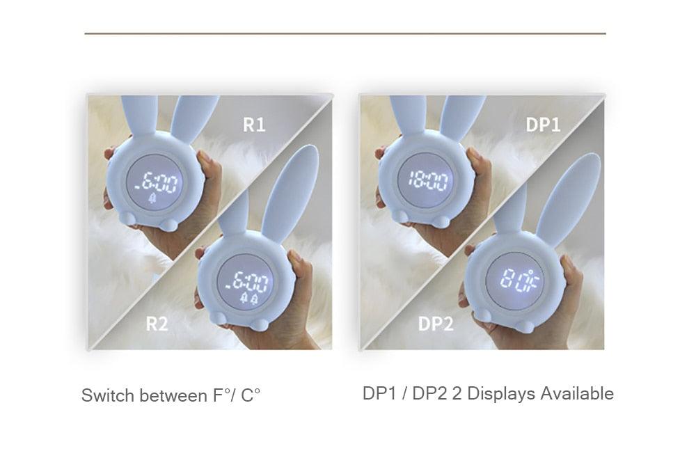 Cute Bunny Ear LED Digital Alarm Clock Electronic Kids Alarm Clock for Kids Children's Alarm Clocks for Girls Boys Bedroom Night Light for Kids Touch Control and Snoozing with USB Sound Control Rabbit Night Lamp Desk Clock Home Decoration Stevvex