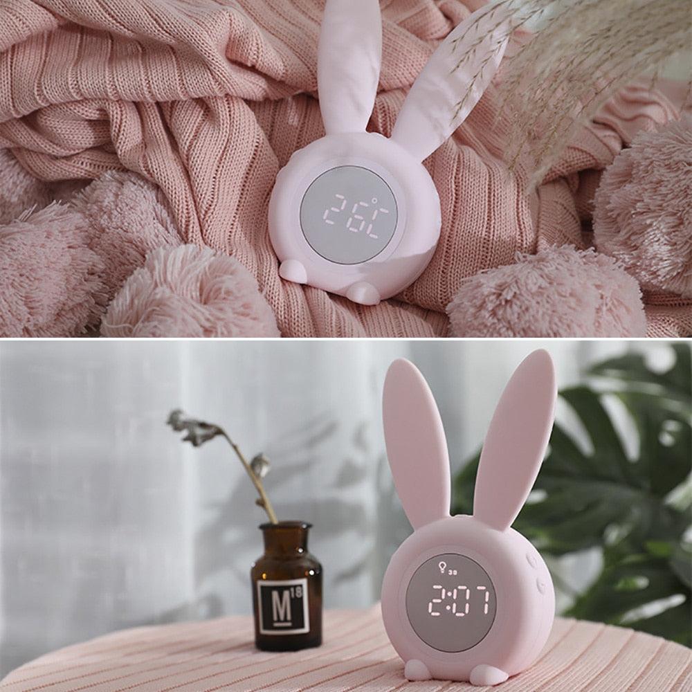 Cute Bunny Ear LED Digital Alarm Clock Electronic Kids Alarm Clock for Kids Children's Alarm Clocks for Girls Boys Bedroom Night Light for Kids Touch Control and Snoozing with USB Sound Control Rabbit Night Lamp Desk Clock Home Decoration Stevvex