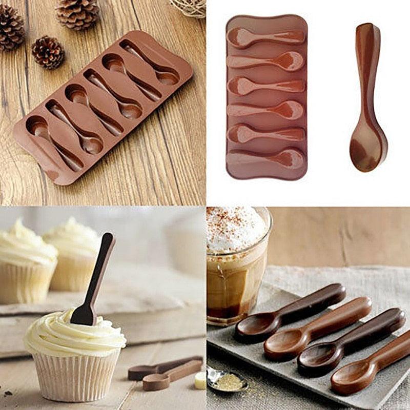 Cute Cake Mold Good Quality Chocolate Six Spoons Mould Mold Silicone Baking Cake Decorating Topper Candy Spoon Shape Mold Food Grade Silicone Cake Molds Chocolate Ice Jelly Mold Party Decor Homemade Cupcake Candy Bake Ware Baking Tool Stevvex
