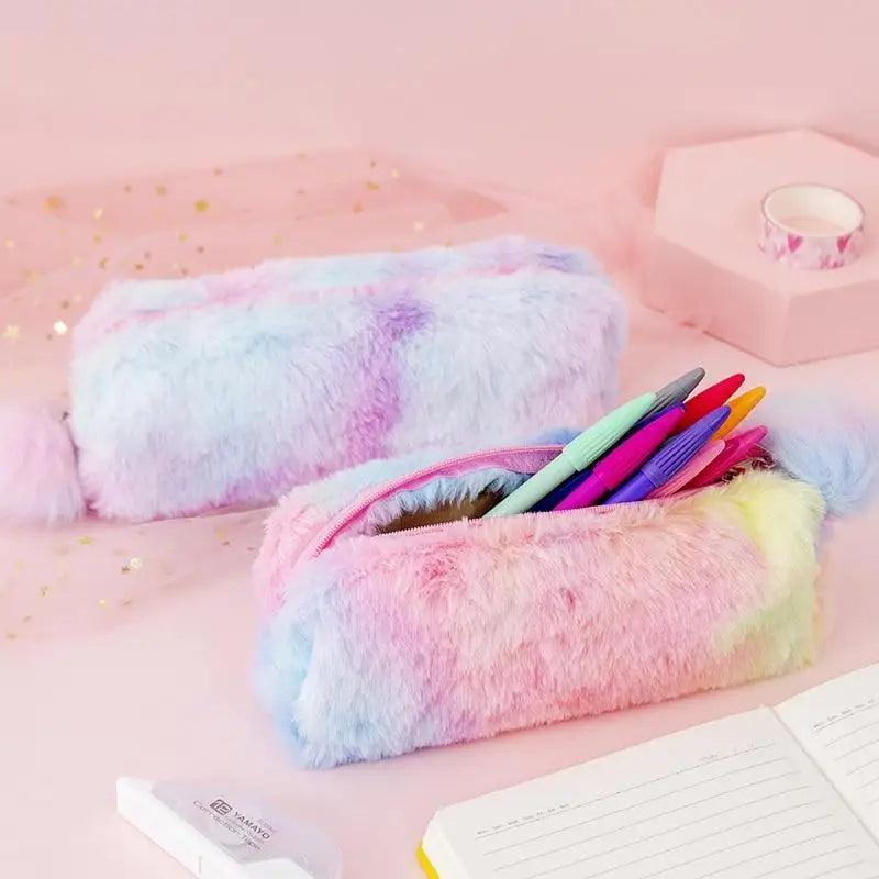 Cute Candy Color Creative Plush Students  Pencil Case Soft Stationery Large Capacity Pouch For Girls Stevvex