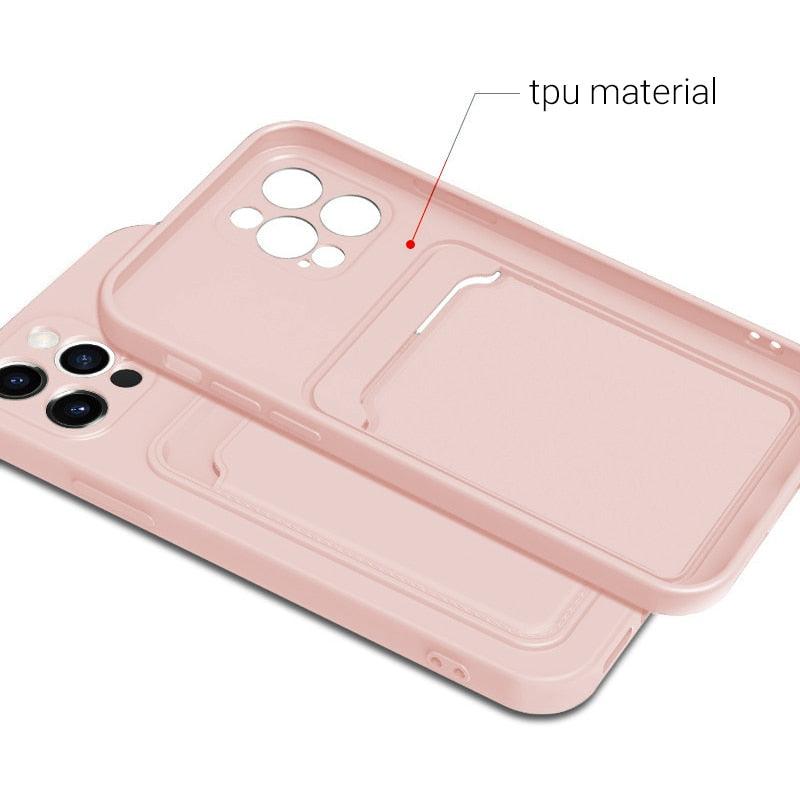 Cute Card Holder Silicone Case Compatible with iPhone Case Wallet Card Phone Case For iphone 13 14 Pro Max Mini Silicone Card Holder Slim Fit Thin Protective Cover Stevvex