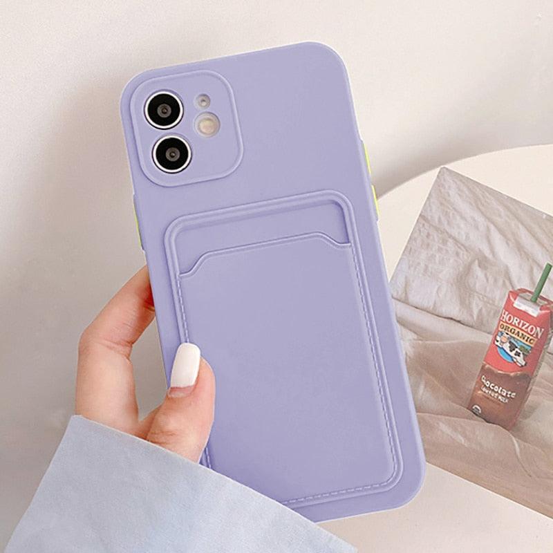 Cute Card Holder Silicone Case Compatible with iPhone Case Wallet Card Phone Case For iphone 13 14 Pro Max Mini Silicone Card Holder Slim Fit Thin Protective Cover Stevvex