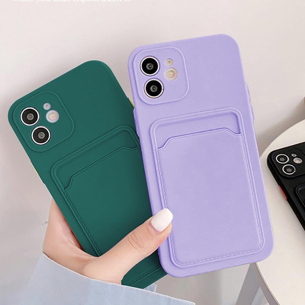 Cute Card Holder Silicone Case Compatible with iPhone Case Wallet Card Phone Case For iphone 13 14 Pro Max Mini Silicone Card Holder Slim Fit Thin Protective Cover Stevvex