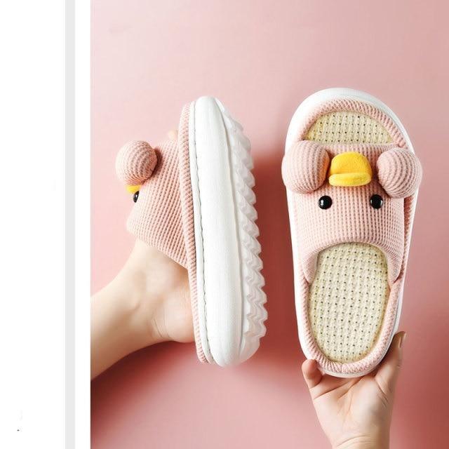 Cute Cartoon All Season Slippers Duck Shape Open Toe Indoor Shoes Women Flip Flops Cotton Slippers Women's House Memory Foam Soft Open Toe Anti-Slip Indoor Outdoor Casual Home Shoes Stevvex
