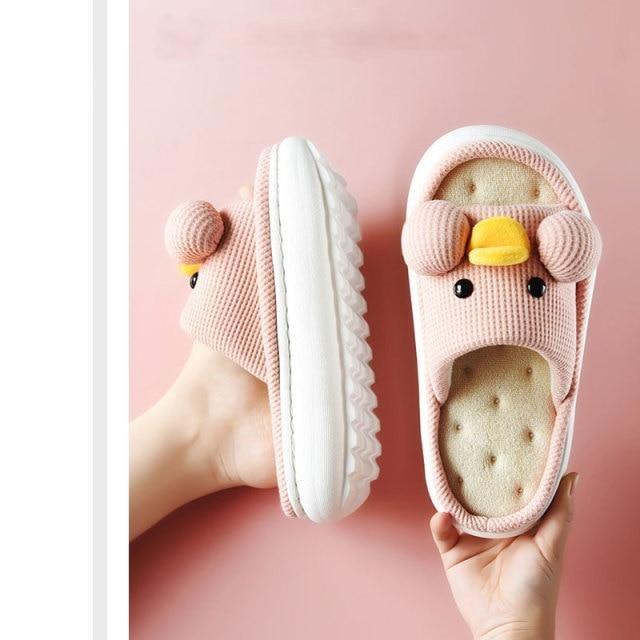 Cute Cartoon All Season Slippers Duck Shape Open Toe Indoor Shoes Women Flip Flops Cotton Slippers Women's House Memory Foam Soft Open Toe Anti-Slip Indoor Outdoor Casual Home Shoes Stevvex