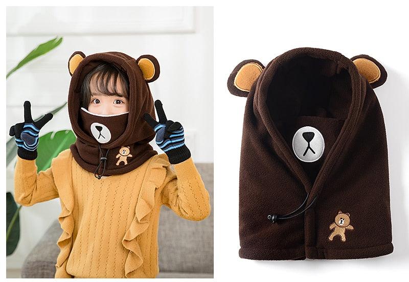Cute Cartoon Children Winter Animal Bear Ski Masks Hats Kids Baby Thermal Fleece Balaclava Face Beanies Warmer Skellies Hats Kids Winter Fleece Warmer Balaclava Cap Thermal Tactical Military Helmet Windproof Full Face Mask Cover Ski Beanies Stevvex